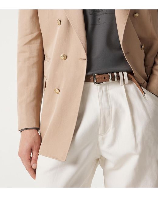 Brunello Cucinelli Brown Debossed Leather Belt for men