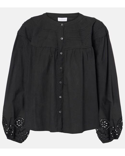 Blusa Carden De Algodon Con Bordado Ingles Velvet de color Black