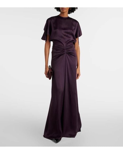 Victoria Beckham Purple Gathered Crepe Satin Gown