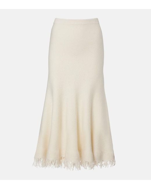 Bottega Veneta Natural Fringed Wool Midi Skirt