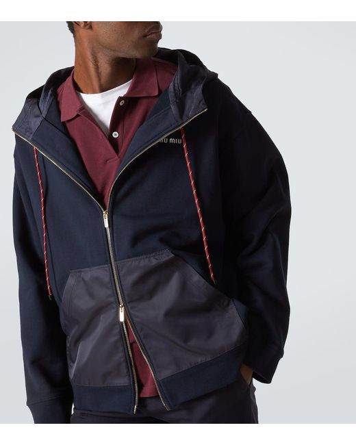 Miu Miu Blue Cotton Zip-Up Hoodie for men