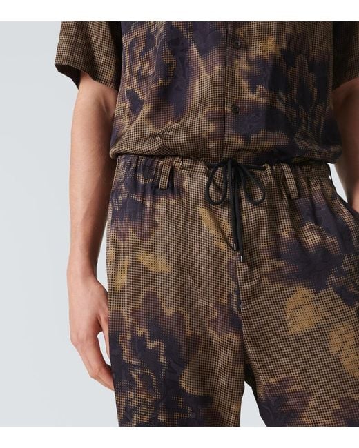 Dries Van Noten Gray Printed Drawstring Straight-Leg Pants for men