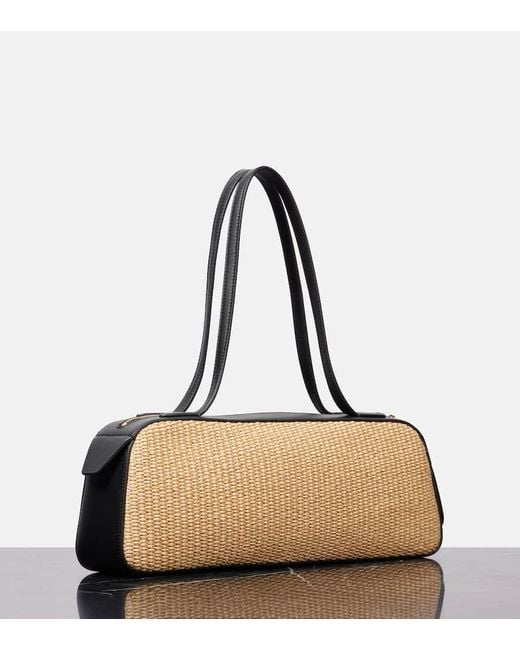 Khaite Natural Simona Leather-Trimmed Raffia Shoulder Bag