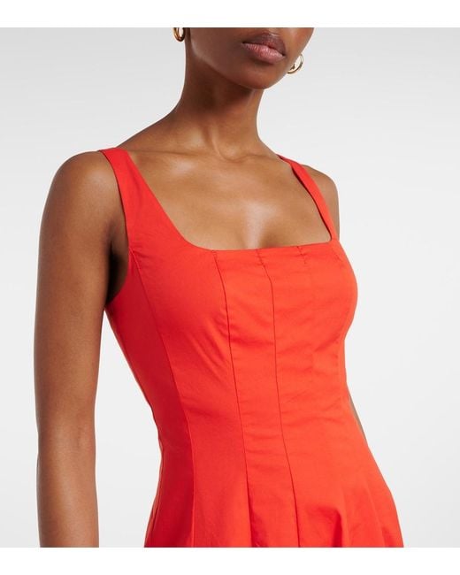 Staud Red Wells Cotton Poplin Midi Dress