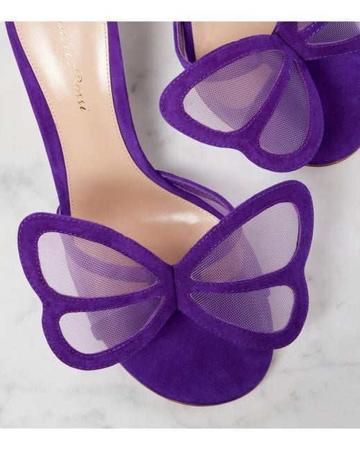 Gianvito Rossi Purple Butterfly 70 Mesh And Suede Mules