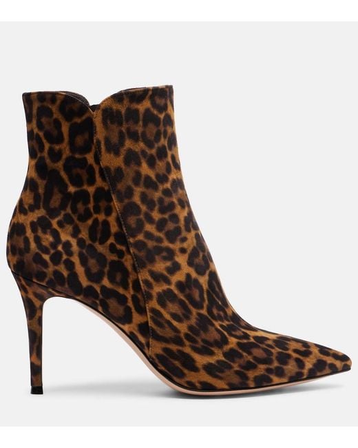 Gianvito Rossi Brown Levy 85 Leopard-Print Suede Ankle Boots
