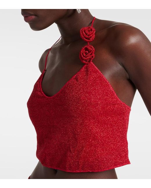 Oseree Red Cropped-Top Lumiere Rose