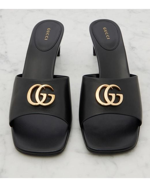 Gucci Black Double G Leather Mules