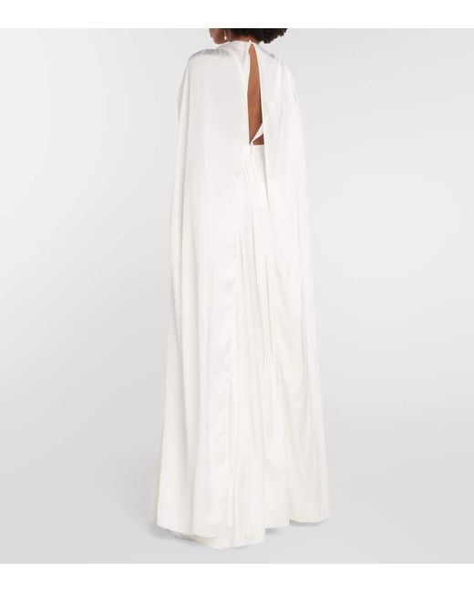 Safiyaa White Satin Cape Gown