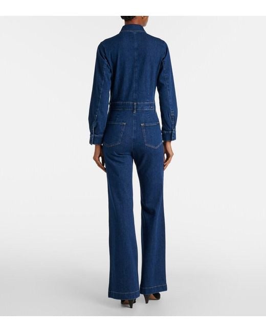 7 For All Mankind Blue Flared Denim Jumpsuit