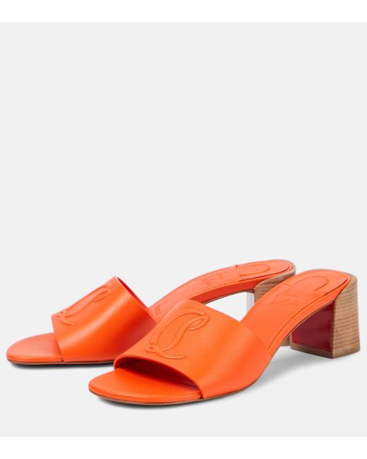 Christian Louboutin Orange So Cl 55 Embossed Leather Mules