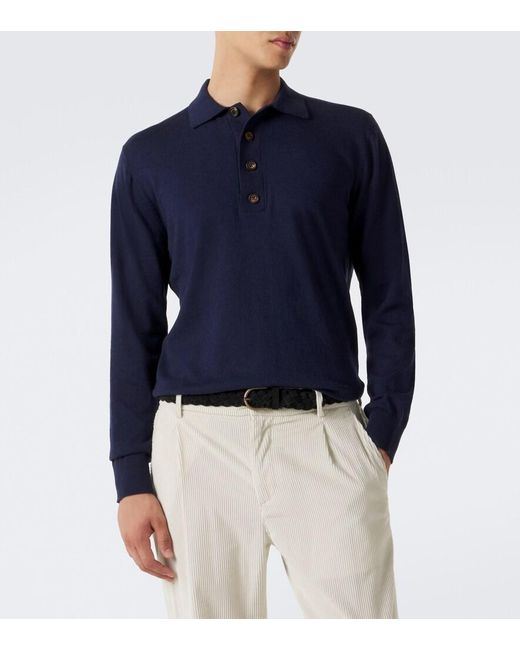 Eleventy Blue Cotton And Cashmere Polo Sweater for men