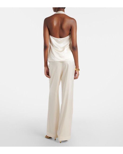 Rebecca Vallance Natural Elise Silk Satin Flared Pants