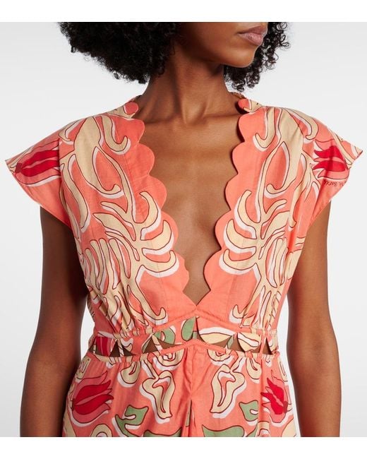 Poupette Orange Noreen Printed Cotton Maxi Dress