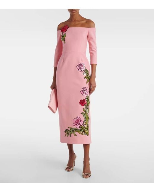 Vestido De Fiesta En Mezcla De Lana Bordado Oscar de la Renta de color Pink