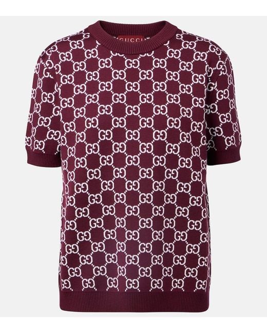 Gucci Red Gg Reversible Wool-Blend Jacquard Top