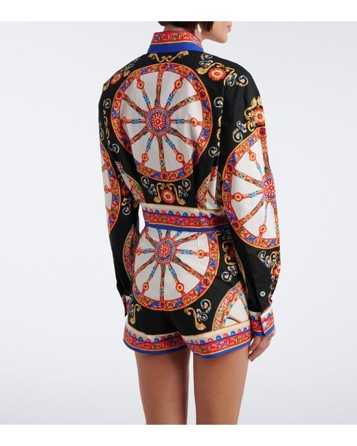 Dolce & Gabbana Multicolor Carretto Cropped Cotton Shirt
