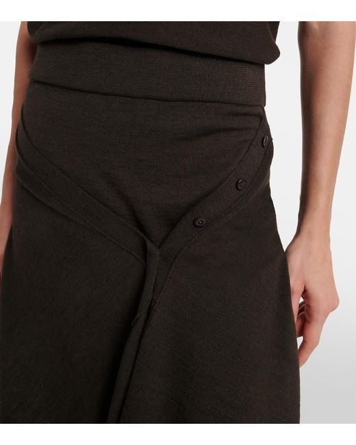 Lemaire Brown Asymmetric Wool-Blend Miniskirt