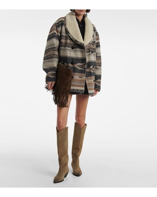 Isabel Marant Gray Dorcas Faux Shearling-Trimmed Peacoat