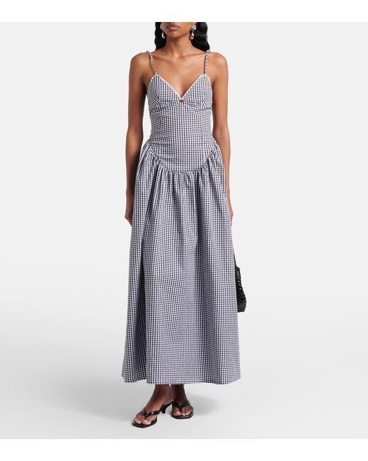 Bananhot Gray Paloma Gingham Cotton Poplin Maxi Dress