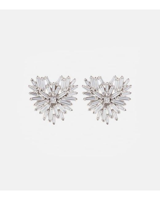 Suzanne Kalan White Heart 18kt Gold Earrings With Diamonds