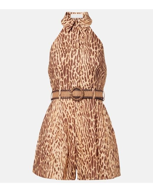 Zimmermann Brown Printed Linen Jumpsuit