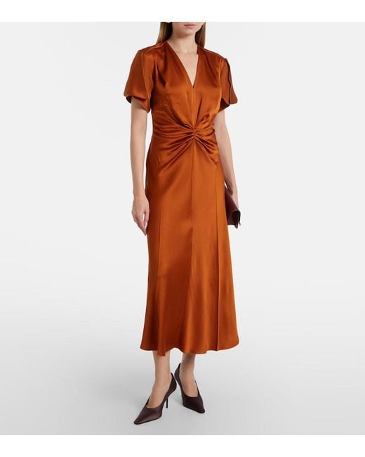 Victoria Beckham Orange Gathered Midi Dress