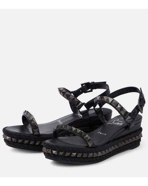 Christian Louboutin Black Pyraclou Leather Espadrilles