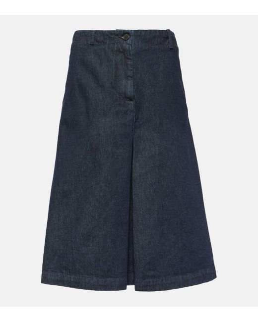 Dries Van Noten Blue Pleated Denim Midi Skirt