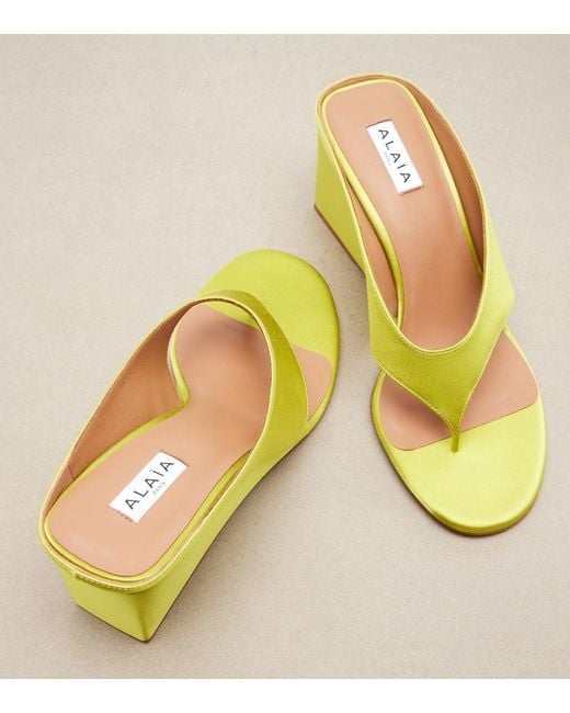 Alaïa Yellow Cube Satin Wedge Thong Sandals