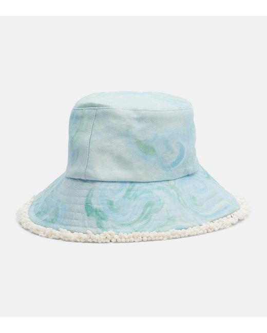 ALÉMAIS Blue Printed Linen Bucket Hat