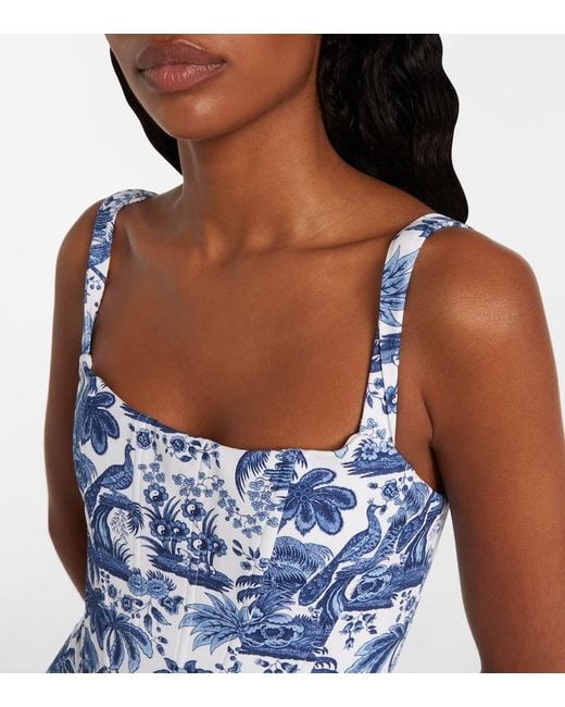 Staud Blue Adelaide Printed Corset Swimsuit