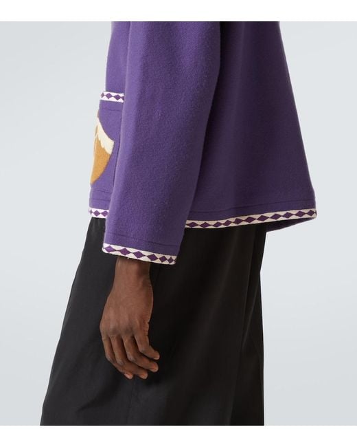 Bode Purple Bronco Embroidered Wool Jacket for men