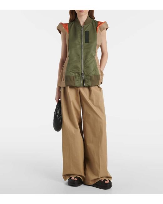 Sacai Green Paneled Twill And Gabardine Vest