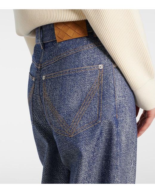 Bottega Veneta Blue Trompe L'Oil Wool And Cotton Wide-Leg Pants