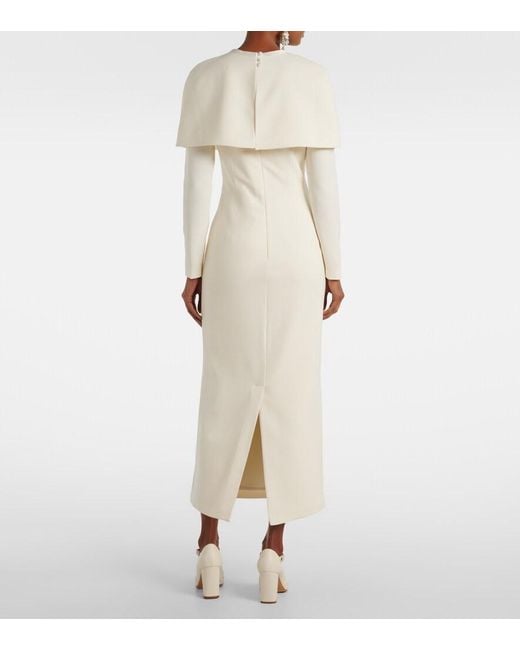 Safiyaa White Bridal Gullu Caped Crepe Midi Dress
