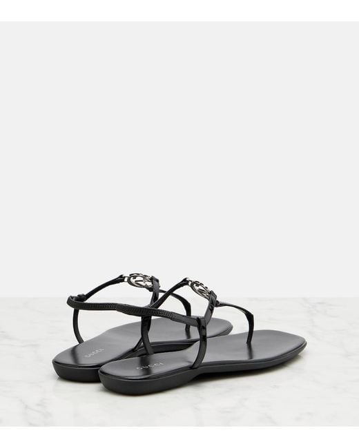 Gucci White Interlocking G Leather Thong Sandals