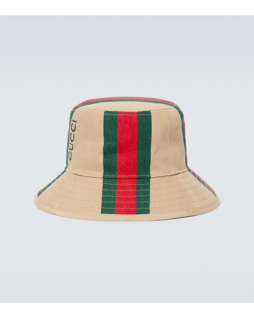 Gucci White Logo Printed Cotton Canvas Bucket Hat for men