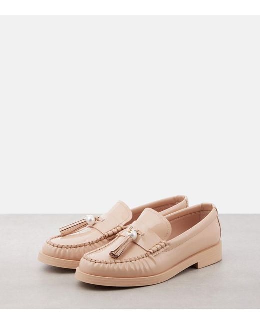 Jimmy Choo Pink Addie Embellished Patent Leather Loafers