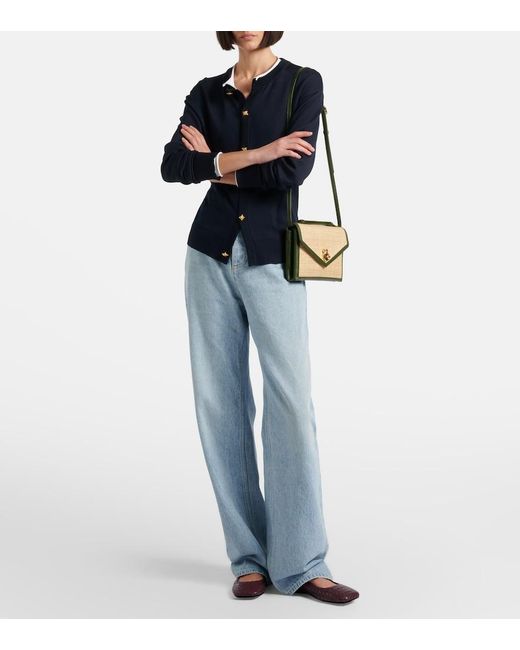 Bottega Veneta Metallic Knot Lock Medium Raffia Top-Handle Bag