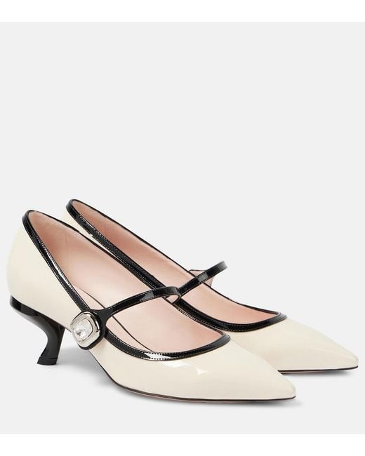 Roger Vivier White Virgule 55 Patent Leather Mary Jane Pumps