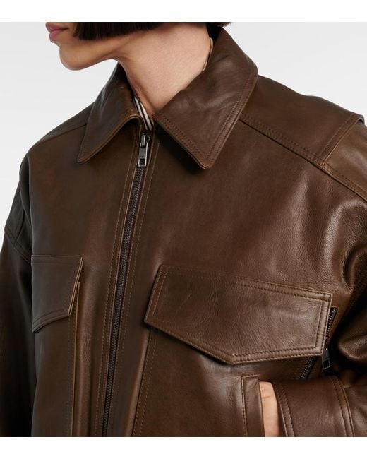 Staud Brown Eugene Leather Bomber Jacket