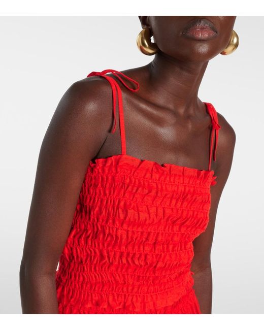 Cropped Ruffled Shirred Lyocell-Blend Top Tory Burch