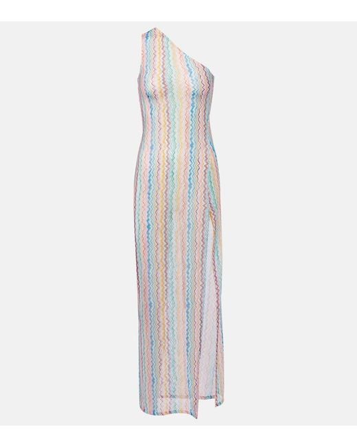 Missoni White One-Shoulder-Maxikleid Aus Haekelstrick