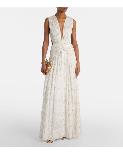 Vestido De Fiesta Luccia En Jacquard De Seda Costarellos de color White