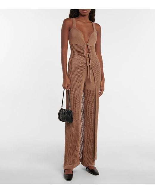 Nanushka Brown Kaela Crochet High-Rise Flared Pants