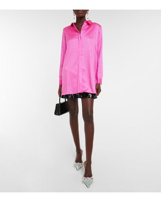Self-Portrait Pink Crystal-Embellished Satin Shirt