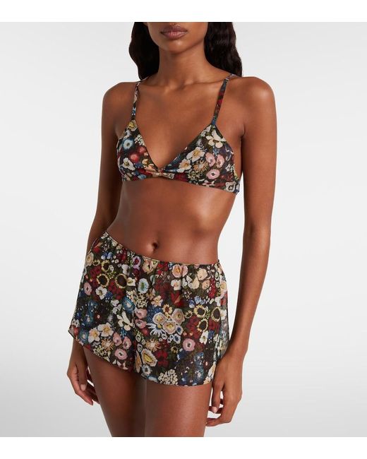Khaite Brown Talita Floral Silk Bra Top