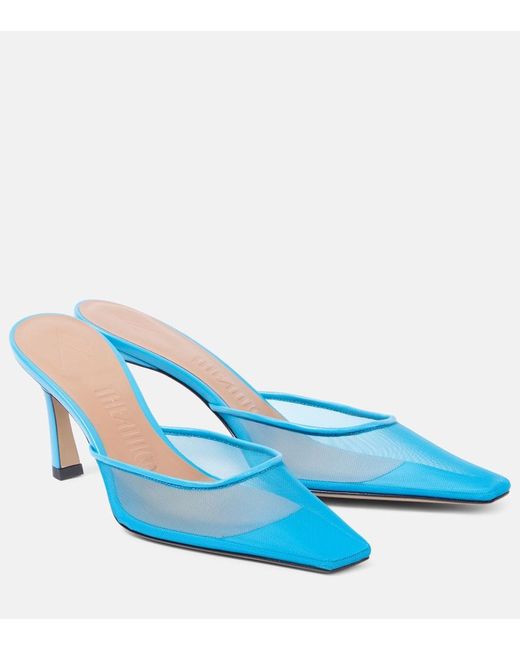 The Attico Blue Mules Juno Aus Mesh Mit Leder