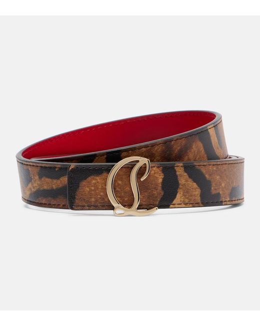 Christian Louboutin Red Leopard-Print Leather Belt